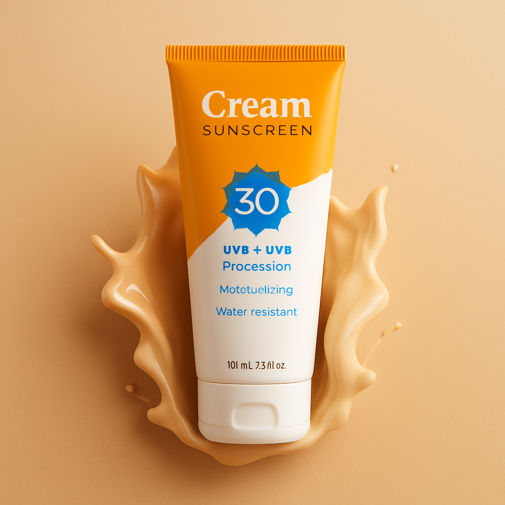 Woman holding sunscreen at the beach